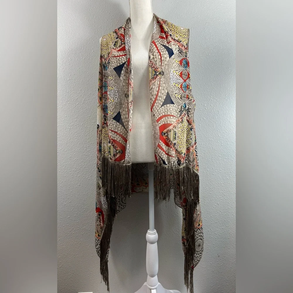 Kimono Womens Sleeveless Tribal Boho Fringe Open Front Wrap Boho Fall - Picture 1 of 7